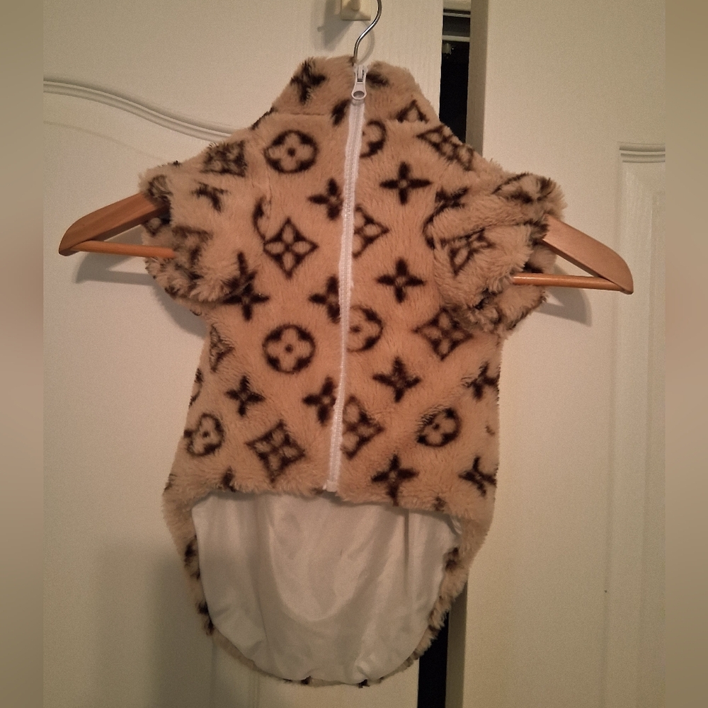 Designer-Inspired Tan and Brown Doggy Jacket